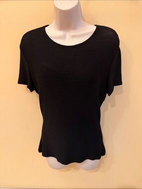 Mani by Armani Vintage Black Short-Sleeve Ribbed Women's Top  44 Italian M